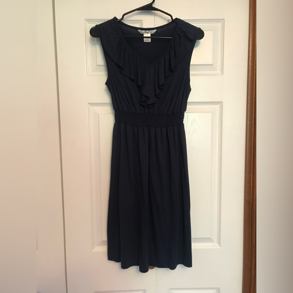 Christine V | Nighttime Blue Sleeveless Ruffle Dress | Size Small